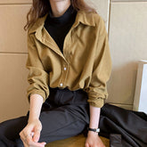 Fake Two Pieces Style Corduroy Blouse Shirt